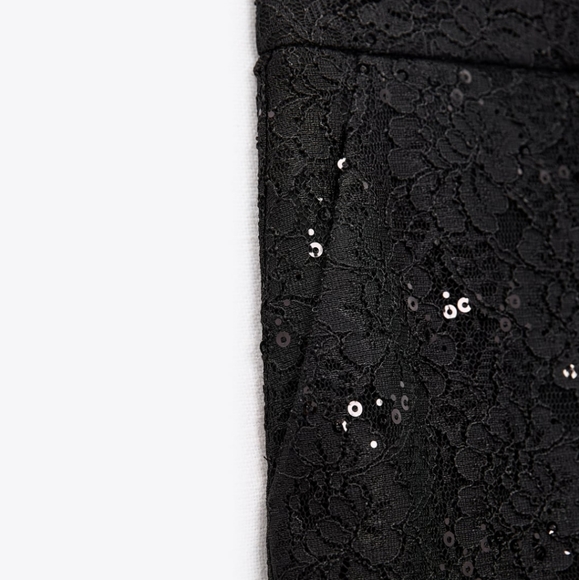 Zara * Limited Edition Black Lace Sequin High Waisted Wide Pants - Picture 5 of 14